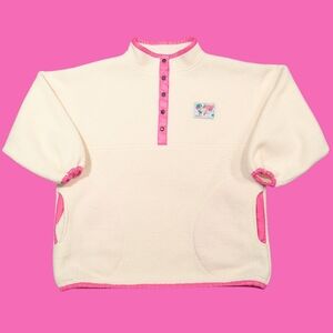 Vintage 1990's White and Pink Fleece Size L-XL for Women